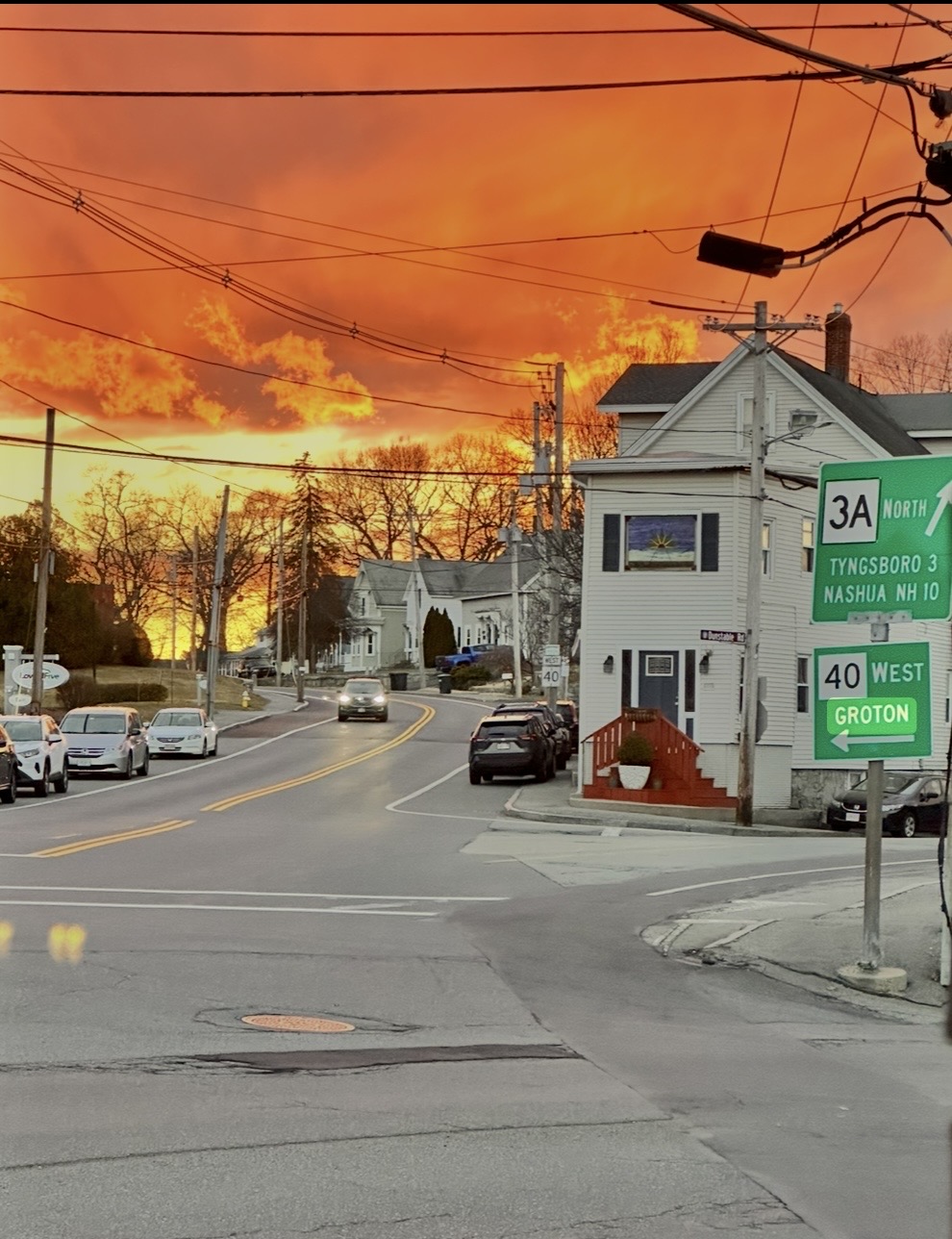 Street view at sunset in North Chelmsford
